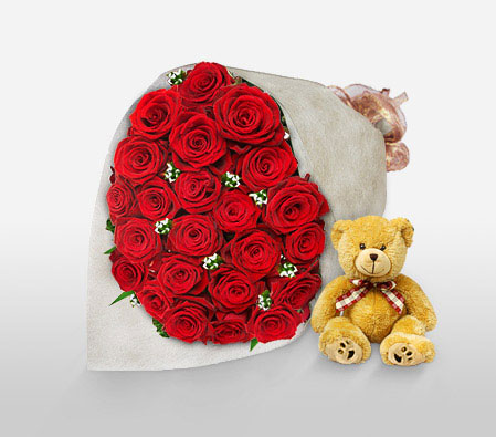 Perfect Love-Red,Rose,Teddy,Bouquet