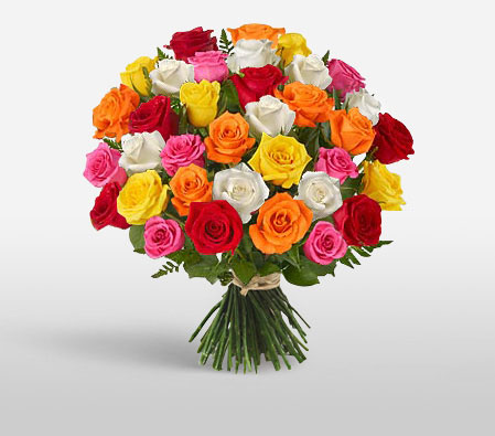 30 Mini Rainbow Roses-Mixed,Orange,Peach,Pink,Red,Yellow,Rose,Bouquet