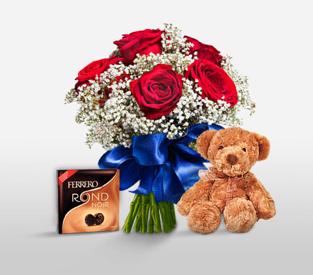 Mad About You-Red,Chocolate,Rose,Bouquet,Soft Toys
