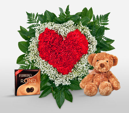 Red Heart Combo-Red,Carnation,Chocolate,Bouquet,Soft Toys