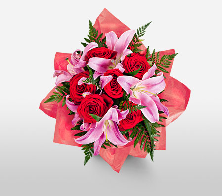 Crazy In Love-Pink,Red,Lily,Rose,Bouquet
