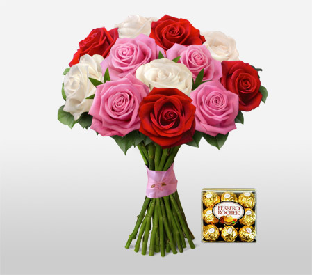 Sweet Love-Mixed,Red,White,Rose,Chocolate,Bouquet