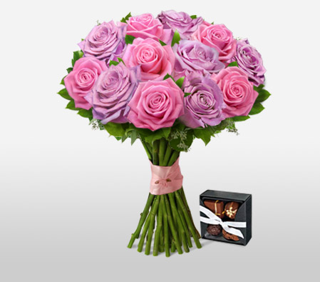 Lilac Kisses-Pink,Chocolate,Rose,Bouquet
