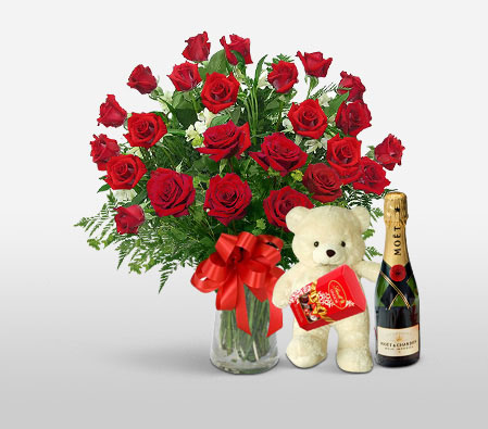 Classic 24 Love Roses-Red,Chocolate,Rose,Wine,Bouquet,Hamper
