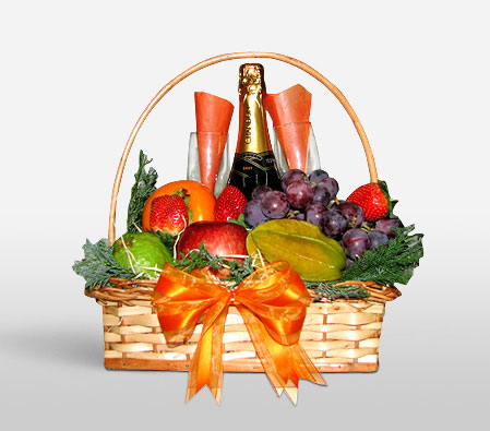 Fruits And Champagne Basket-Fruit,Gourmet,Basket,Hamper,Champagne