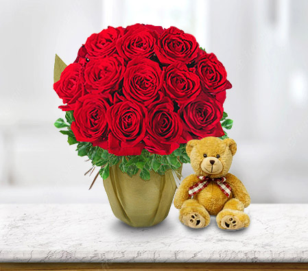 Red Hot Cuddles-Red,Rose,Bouquet,Soft Toys