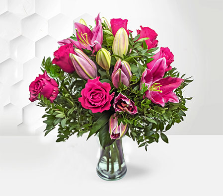 Sparkle Her Day-Green,Pink,Lily,Rose,Arrangement