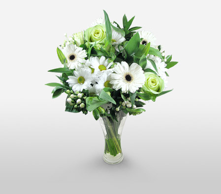 Funeral Flowers-Green,White,Gerbera,Rose,Arrangement