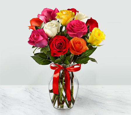 Rainbow-Mixed,Rose,Bouquet
