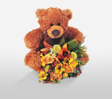 Teddy Love With Flowers-Mixed Flower,Teddy,Gifts,Soft Toys