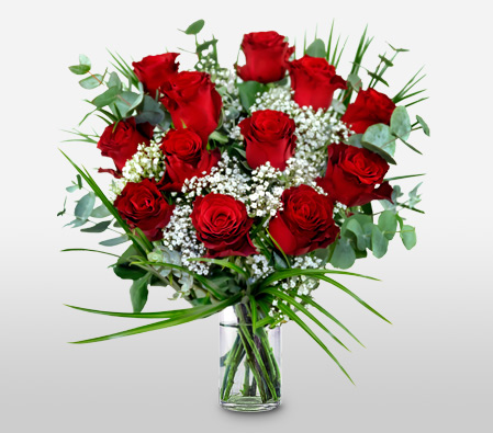 One Dozen Red Roses-Red,Rose,Bouquet