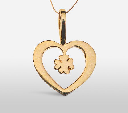Gold Heart Pendent With Clove Leaf-Jewellery,Gifts