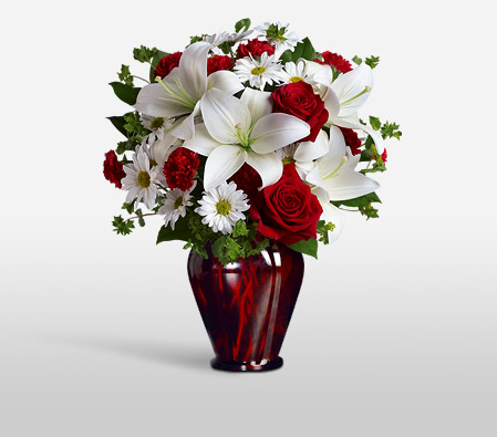 Be My Love-Red,White,Daisy,Lily,Rose,Arrangement,Bouquet