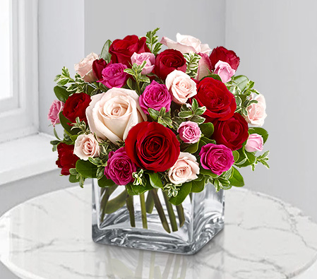 Abundance of Love-Pink,Red,Rose,Bouquet
