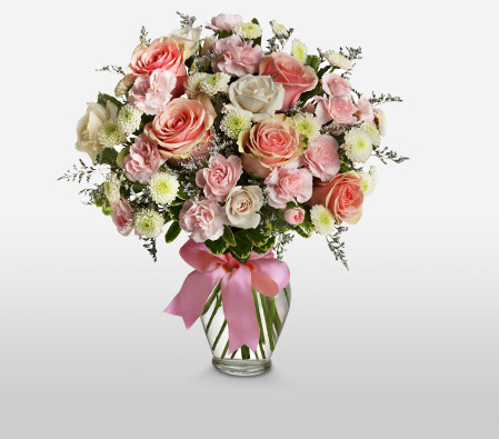 Cotton Candy-Peach,Pink,White,Carnation,Chrysanthemum,Bouquet