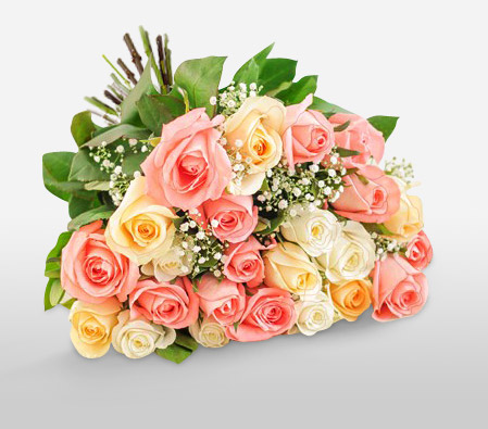 Pastel Perfection-Mixed,Peach,Pink,White,Rose,Bouquet
