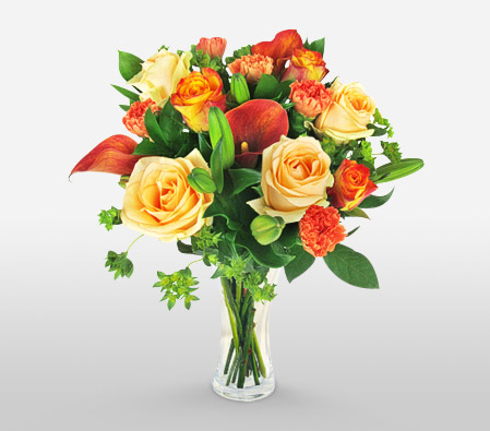 Stylish Allure-Green,Orange,Peach,Carnation,Lily,Rose,Bouquet