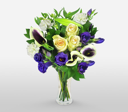 Delightfully Fascinating-Green,Purple,White,Lily,Rose,Bouquet