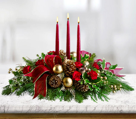 Christmas Table Centerpiece-Green,Red,Candle,Centerpiece,Arrangement