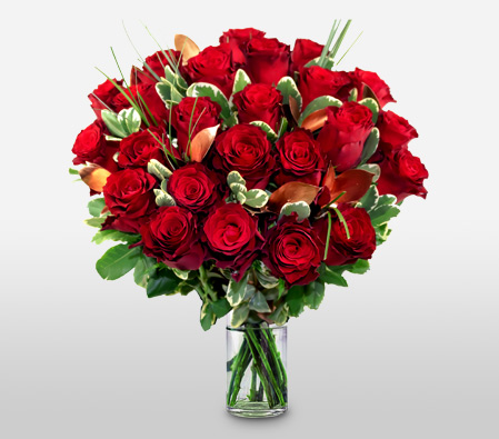 24 Luxury Roses-Green,Red,Rose,Bouquet