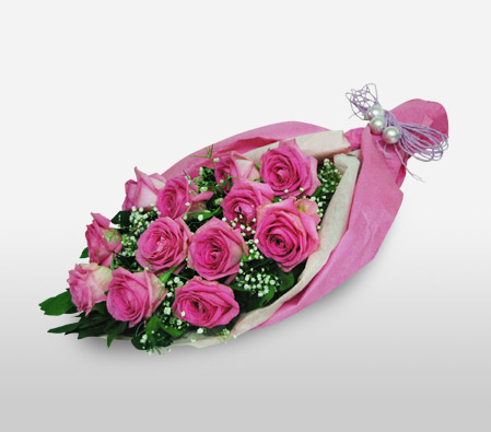 Glory - One Dozen Pink Roses-Pink,Rose,Bouquet