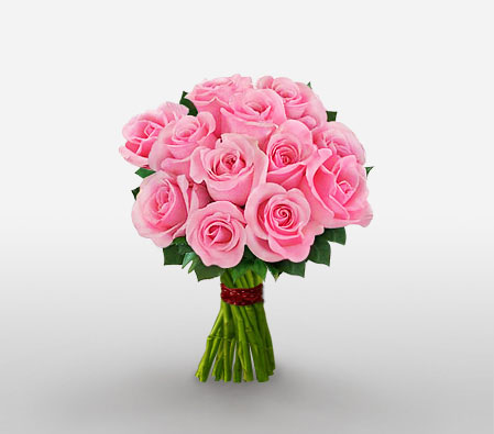 Dozen Pink Roses-Pink,Rose,Bouquet