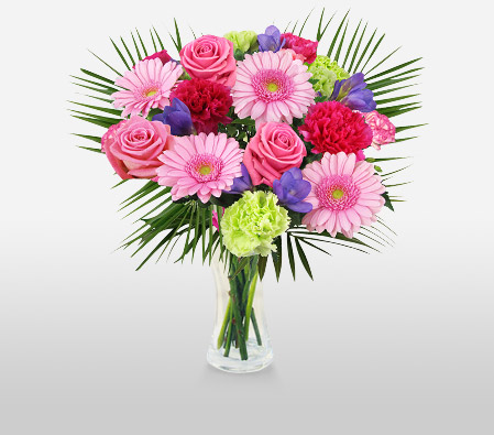 Glorious-Green,Pink,Rose,Carnation,Gerbera,Bouquet