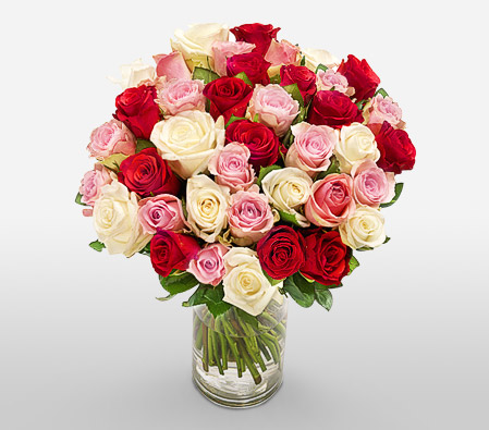 Rosy Hues-Mixed,Pink,Red,Rose,Arrangement,Bouquet