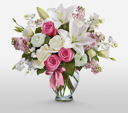 Sweetness-Pink,White,Lily,Rose,Arrangement,Bouquet
