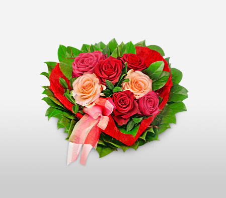 Sweet Heart Red Roses-Green,Pink,Red,Rose,Arrangement