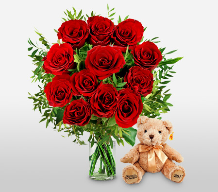Anniversary Love Combo <span>Red Roses And Bear</span>