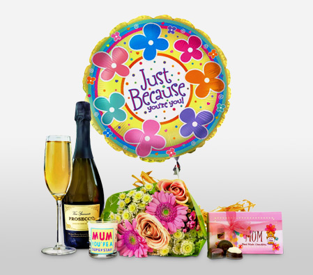 For Mum with love-Hamper,Wine,Mother,Balloon,Birthday,Flowers,Chocolates,Candle