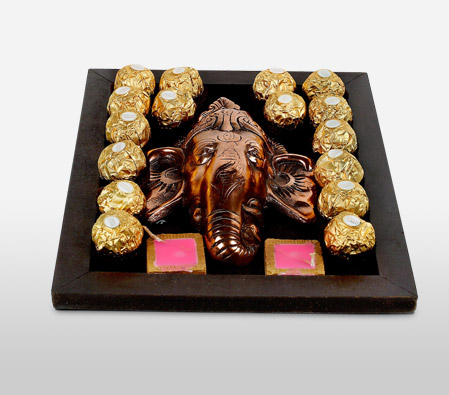 Chocolates & Metal Ganesha in Wooden Tray