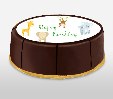 Happy Birthday Motif Cake with Zoo Animals - 21oz/600g
