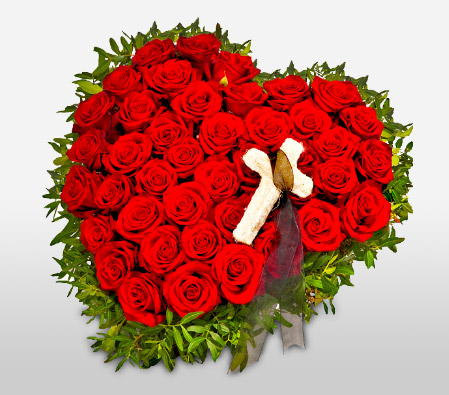 Heart Bouquet With Red Roses and Sisal Cross