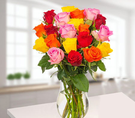 Mixed Colored Roses In A Bunch