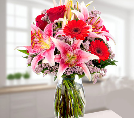 Lilies, Roses & Carnations Flower Bouquet