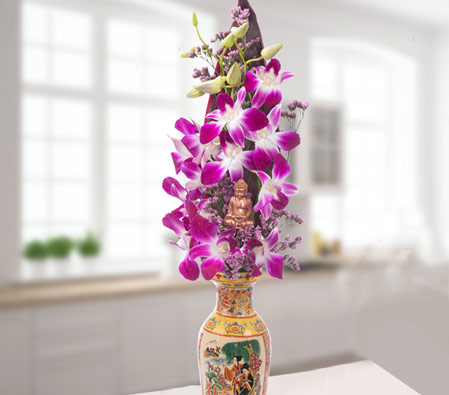 Asian Orchids In A Handmade Ming Vase