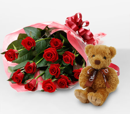 Love You - Roses and Teddy