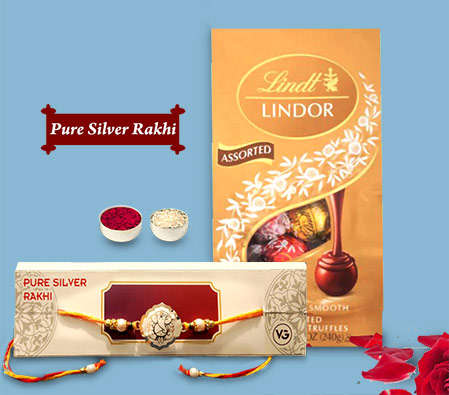 Shree Ganesh Pure Silver Rakhi with Lindt chocolates