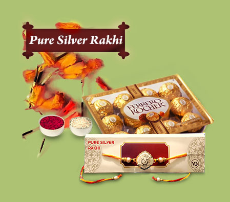 Shree Ganesh Pure Silver Rakhi with 12pc Ferrero Rocher