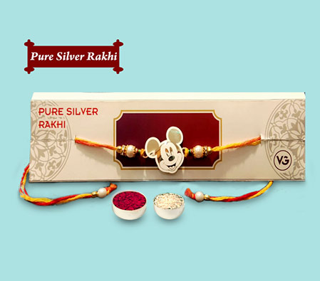 Micky Mouse Pure Silver Rakhi with Roli Chawal