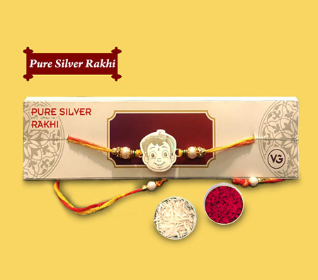 Chota Bheem Pure Silver Rakhi with Roli Chawal