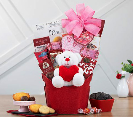 Valentine Bear and Sweets Gift Basket