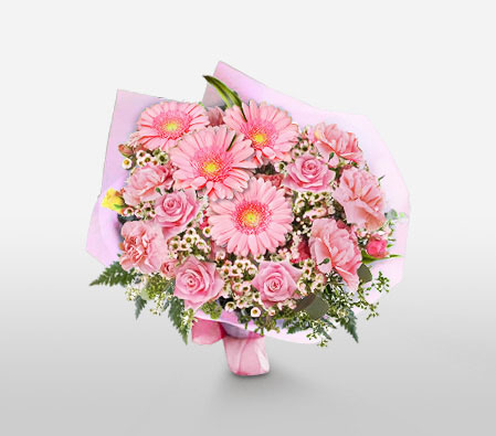 Pink Bouquet - Roses & Gerberas-Pink,Daisy,Gerbera,Rose,Bouquet