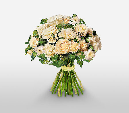 Vintage White-White,Mixed Flower,Bouquet