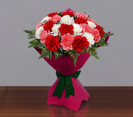 Bright Carnations-Mixed,Pink,Red,Yellow,Carnation,Bouquet