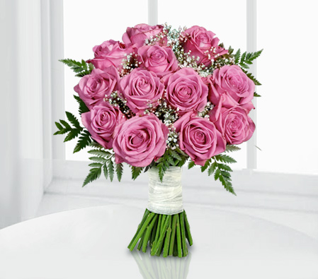 One Dozen Pink Roses-Pink,Rose,Bouquet