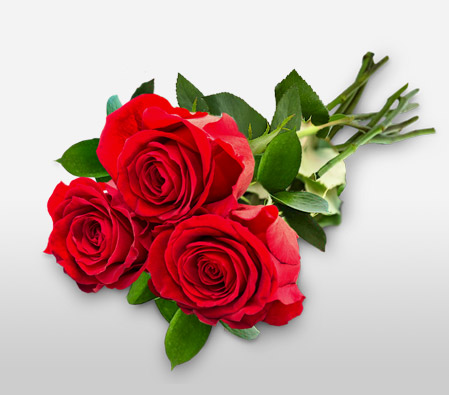 Love Triplets - 3 Red Roses-Red,Rose,Bouquet