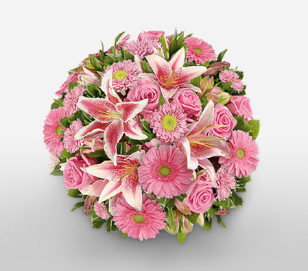 Sweet Sentiments - Pink Flowers-Pink,Rose,Mixed Flower,Lily,Gerbera,Bouquet